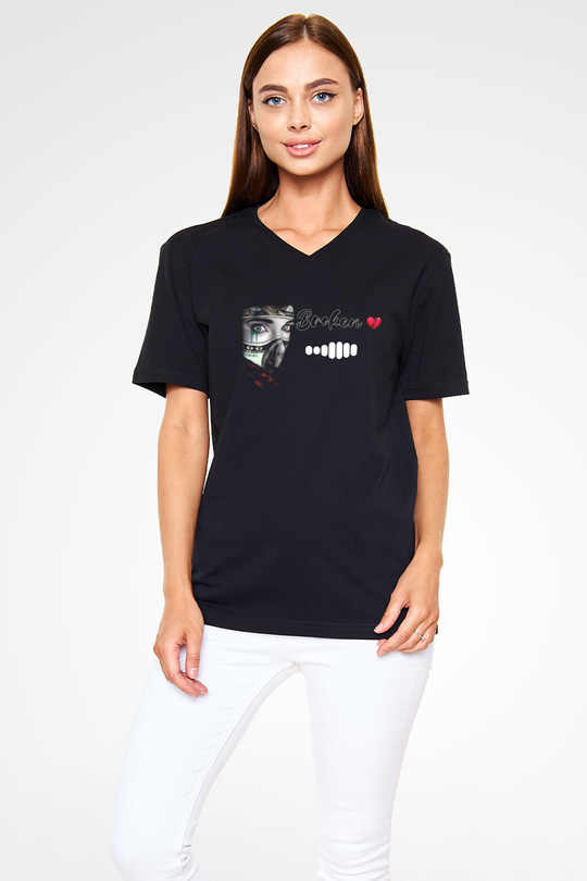 Benjamin Franklin Siyah Unisex V Yaka Tişört