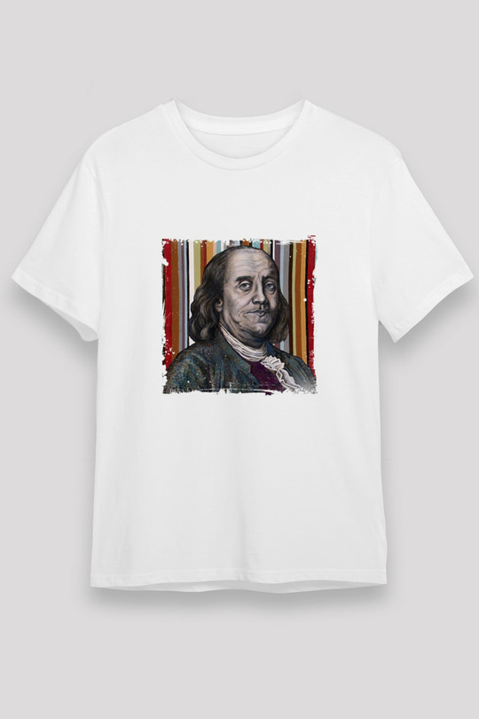 Benjamin Franklin Unisex Baskılı Beyaz Tişört