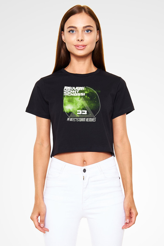 Benny Benassi Siyah  Crop Top Tişört