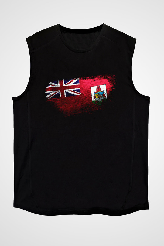 Bermuda Bayrağı Baskılı Unisex Siyah Kolsuz Tişört
