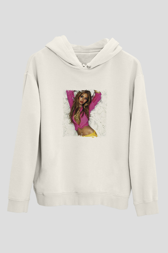 Beyonce Baskılı Unisex Beyaz Kapüşonlu Sweatshirt