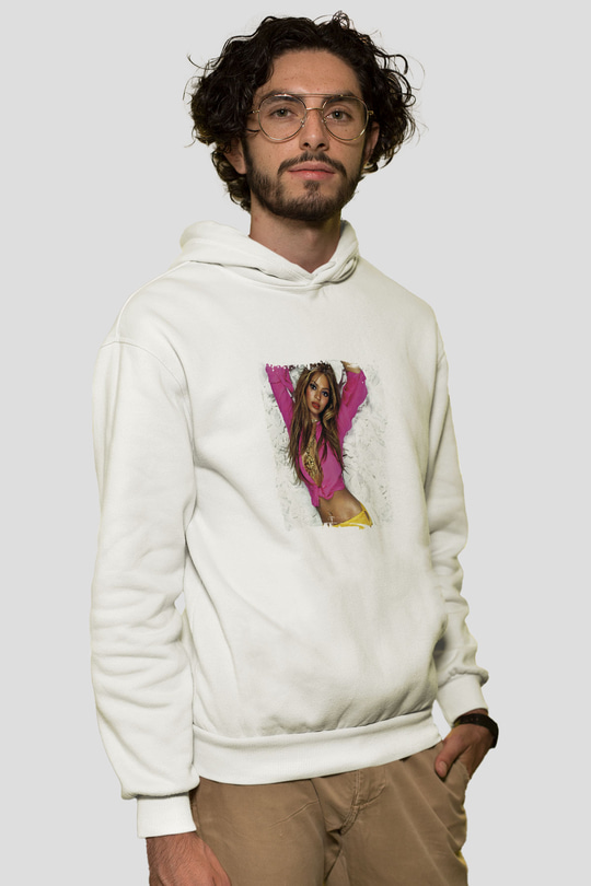 Beyonce Baskılı Unisex Beyaz Kapüşonlu Sweatshirt