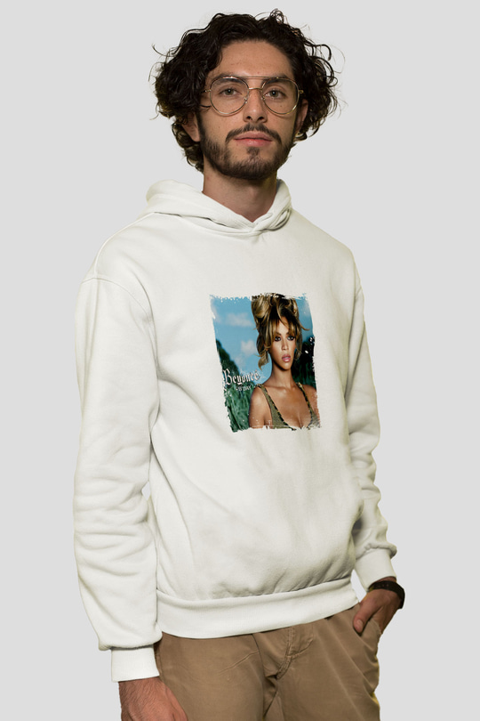 Beyonce Baskılı Unisex Beyaz Kapüşonlu Sweatshirt