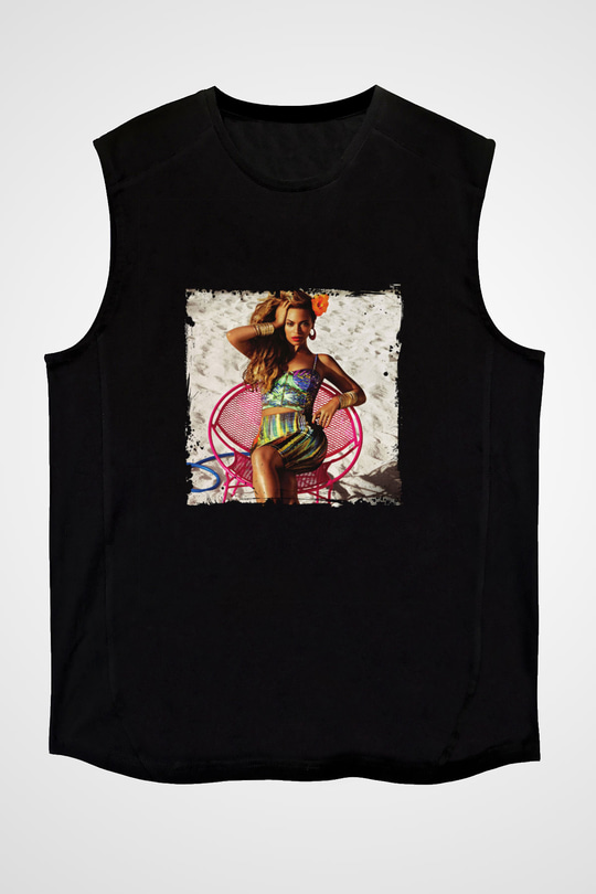 Beyonce Baskılı Unisex Siyah Kolsuz Tişört