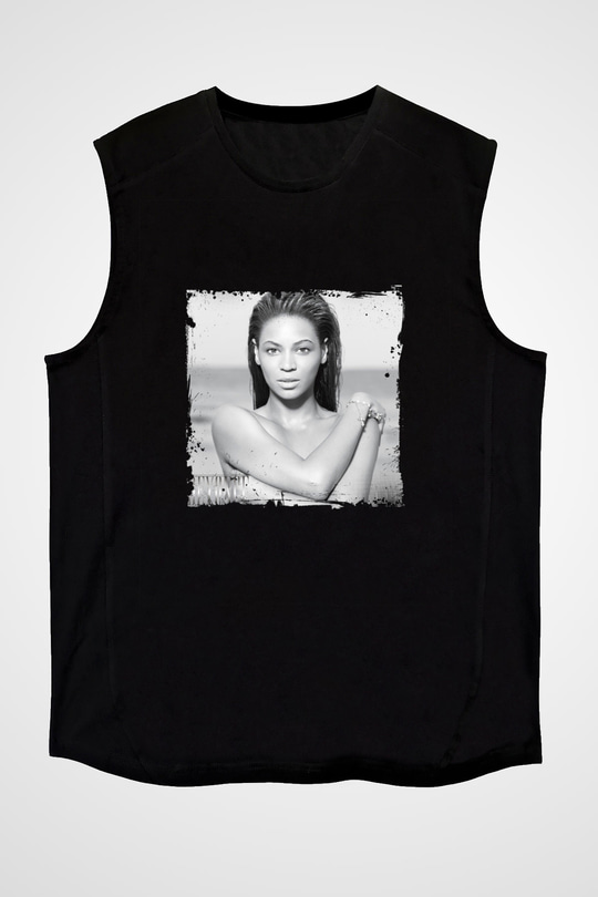 Beyonce Baskılı Unisex Siyah Kolsuz Tişört