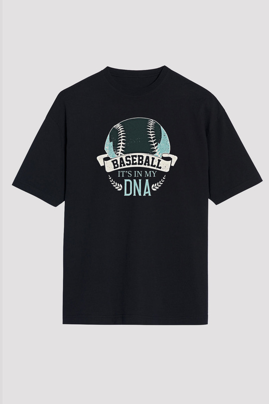 Beyzbol - Baseball Baskılı Unisex Siyah Oversize Tişört