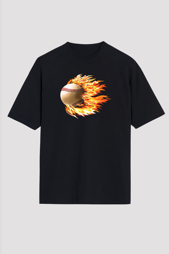Beyzbol - Baseball Baskılı Unisex Siyah Oversize Tişört