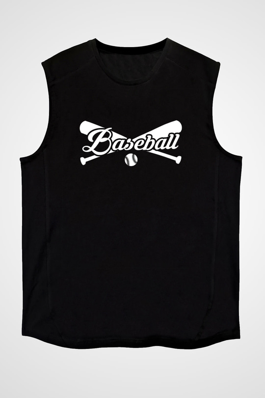 Beyzbol - Baseball Baskılı Unisex Siyah Kolsuz Tişört