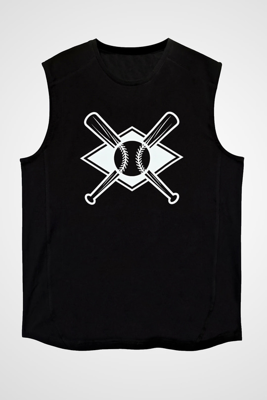 Beyzbol - Baseball Baskılı Unisex Siyah Kolsuz Tişört