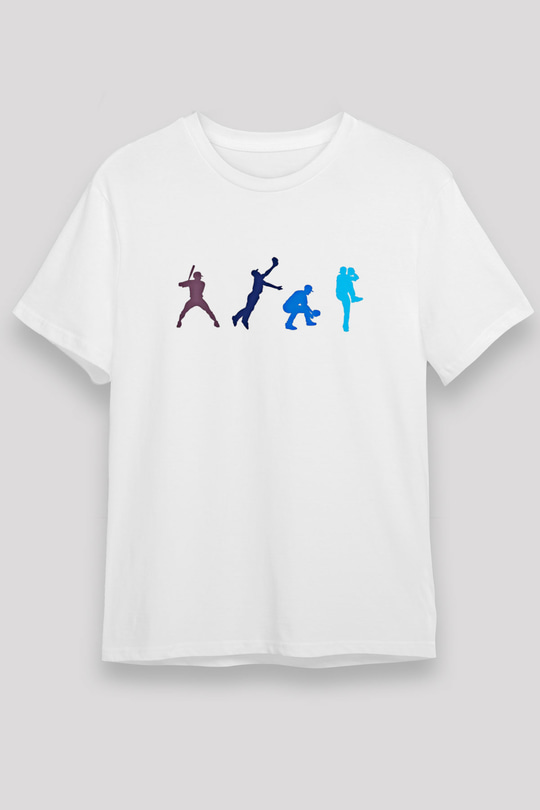 Beyzbol Baskılı Unisex Beyaz Tişört - Tshirt