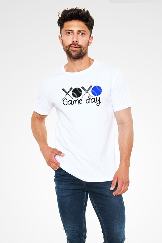 Beyzbol Baskılı Unisex Beyaz Tişört - Tshirt
