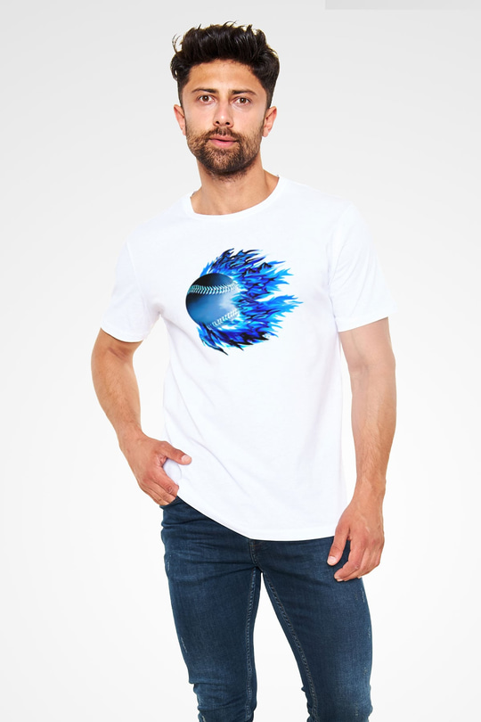 Beyzbol Baskılı Unisex Beyaz Tişört - Tshirt