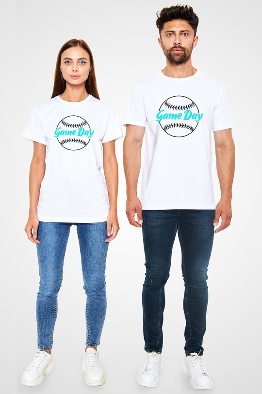 Beyzbol Baskılı Unisex Beyaz Tişört - Tshirt