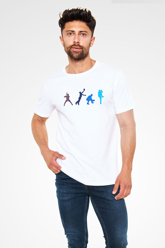 Beyzbol Baskılı Unisex Beyaz Tişört - Tshirt