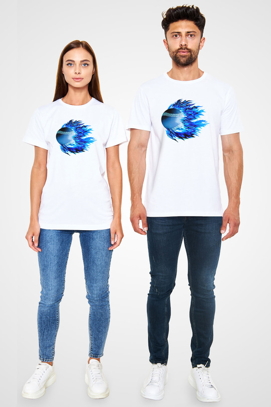 Beyzbol Baskılı Unisex Beyaz Tişört - Tshirt