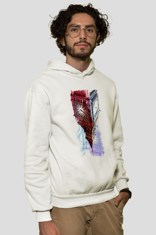 Big Ben Beyaz Unisex Kapşonlu Sweatshirt