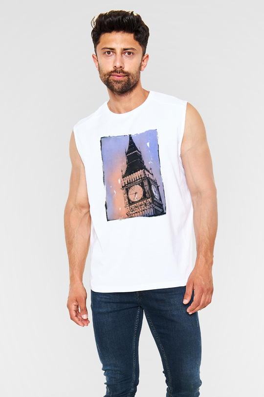 Big Ben Beyaz Unisex Kolsuz Tişört