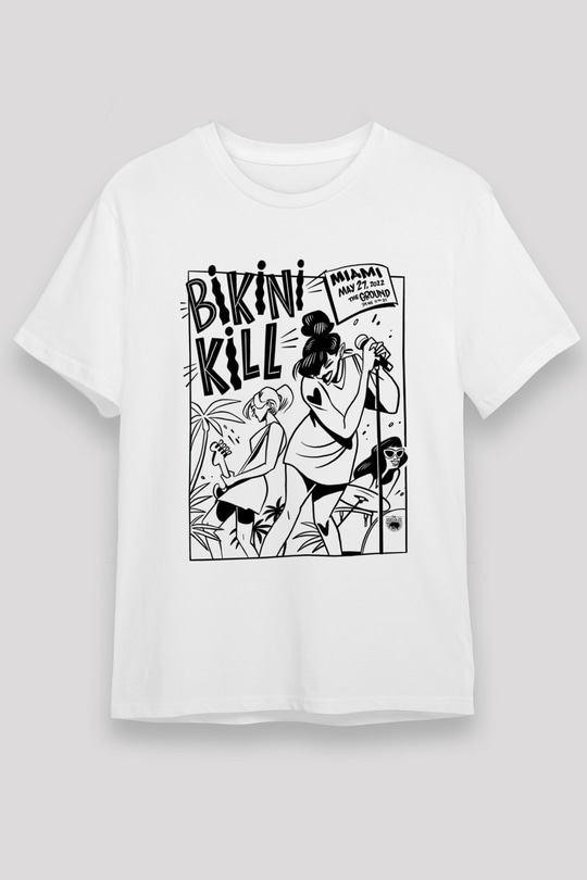 Bikini Kill Baskılı Unisex Beyaz Tişört - Tshirt