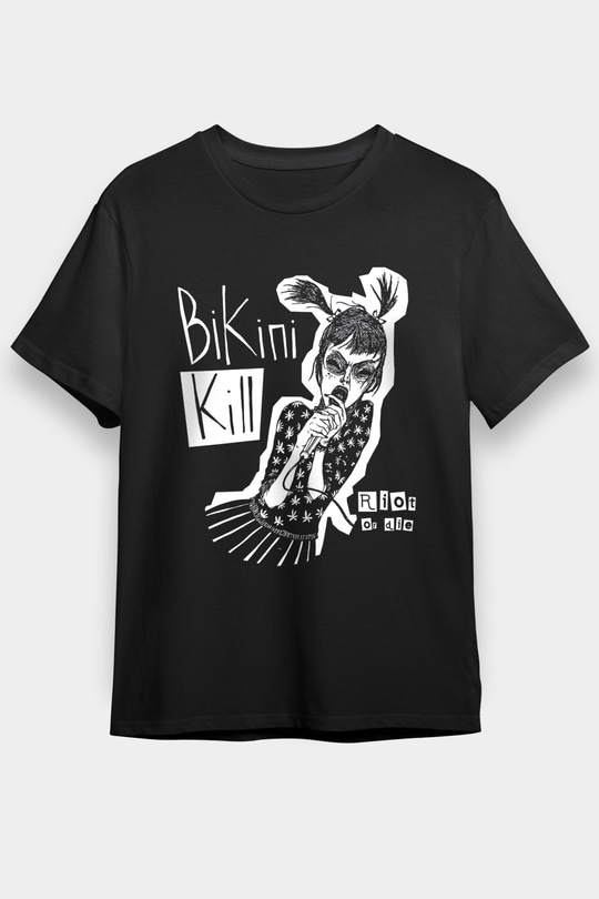 Bikini Kill Baskılı Unisex Siyah Tişört - Tshirt