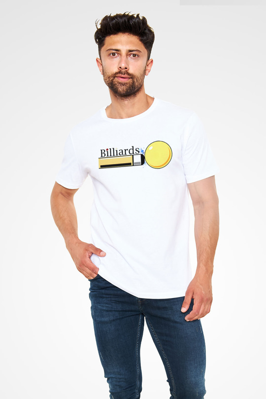Bilardo Beyaz Unisex Tişört T-Shirt - TişörtFabrikası