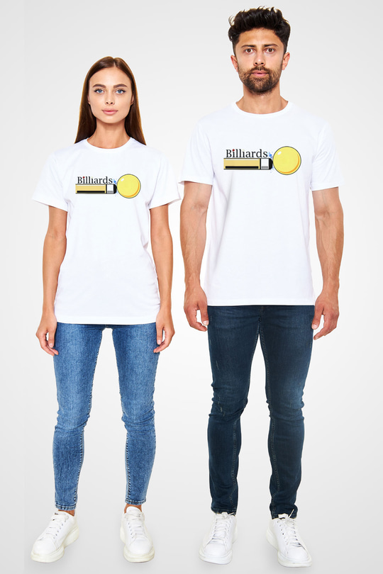 Bilardo Beyaz Unisex Tişört T-Shirt - TişörtFabrikası