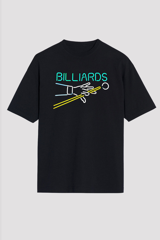 Bilardo Siyah Unisex Oversize Tişört T-Shirt