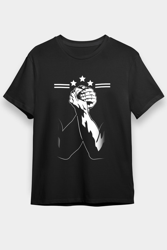 Bilek Güreşi - Arm Wrestling Baskılı Unisex Siyah Tişört - Tshirt