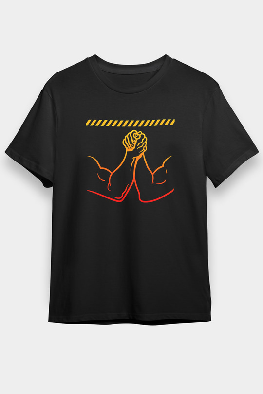 Bilek Güreşi - Arm Wrestling Baskılı Unisex Siyah Tişört - Tshirt