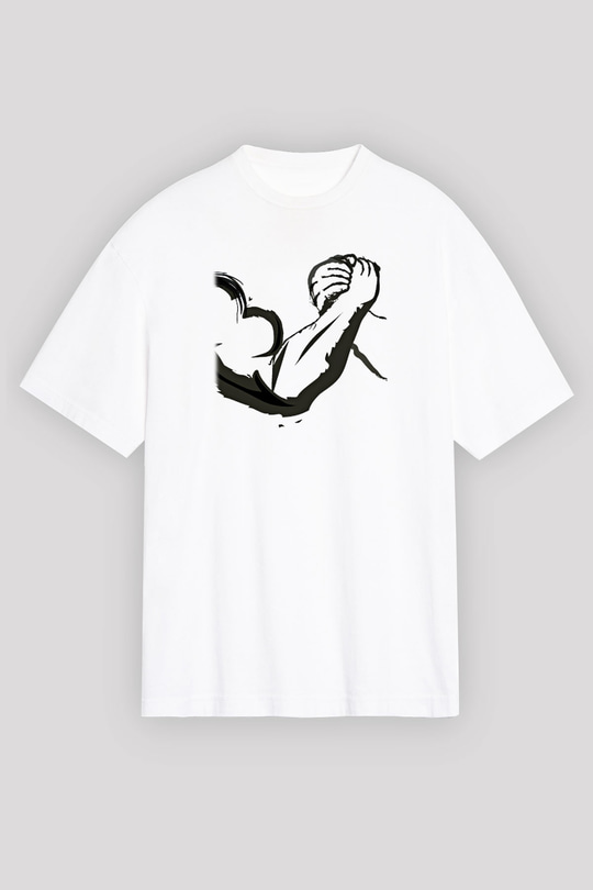 Bilek Güreşi Baskılı Unisex Beyaz Oversize Tişört - Tshirt