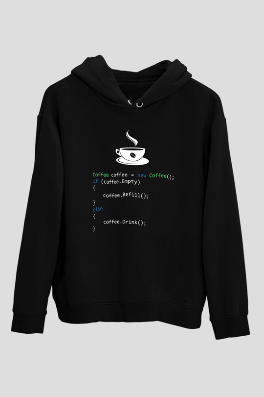 Bilgisayar programcısı Siyah Unisex Kapüşonlu Sweatshirt