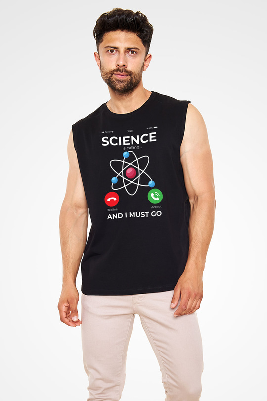 Bilim Arıyor Baskılı Unisex Kolsuz Siyah Tişört - Tshirt