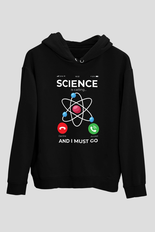 Bilim Arıyor Baskılı Unisex Siyah Hoodie