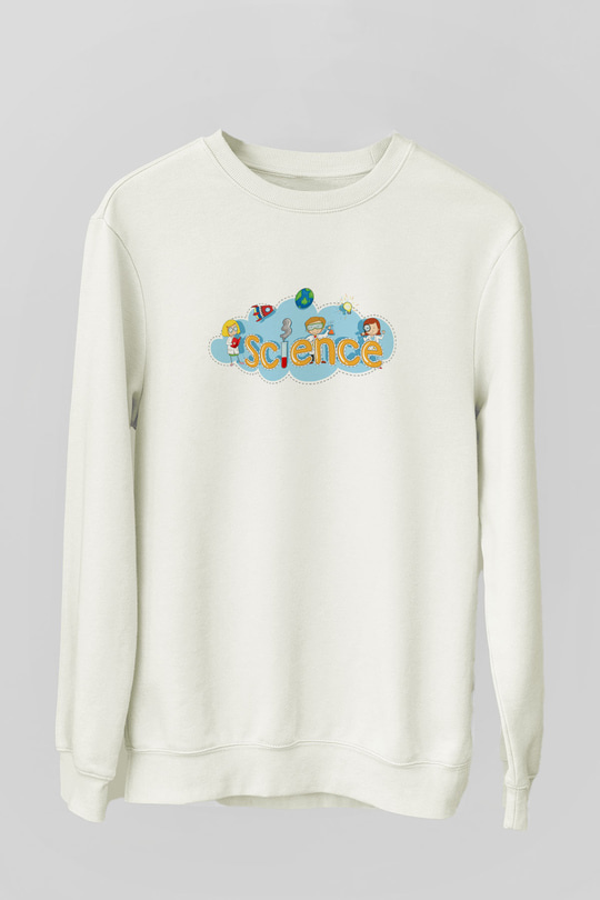 Bilim Baskılı Unisex Beyaz Sweatshirt