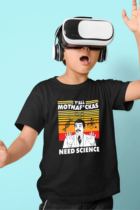 Bilim Baskılı Unisex Siyah Çocuk Tişörtü - Tshirt