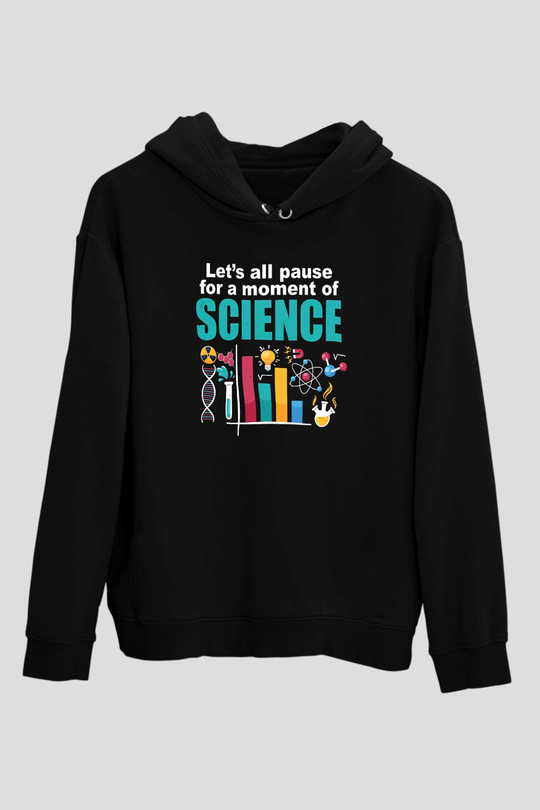 Bilim Fizik Kimya Biyoloji Baskılı Unisex Siyah Hoodie