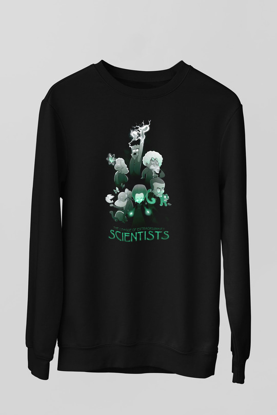 Bilim İnsanları Baskılı Unisex Siyah Sweatshirt