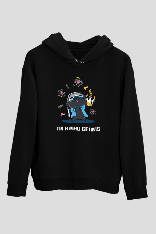 Bilim Kimya Biyoloji Baskılı Unisex Siyah Hoodie