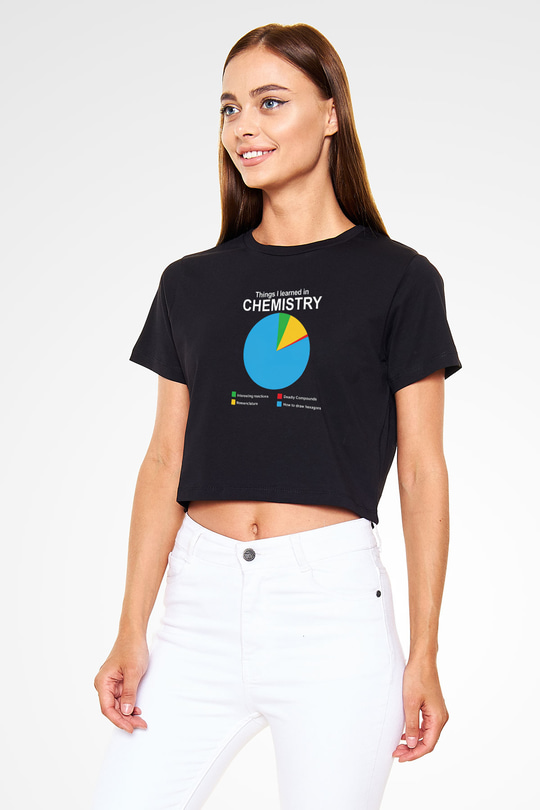 Bilim Kimya Grafik Baskılı Crop Top Kadın Tİşört - Tshirt
