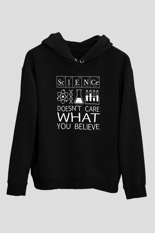 Bilim Laboratuar Araçları Baskılı Unisex Siyah Hoodie