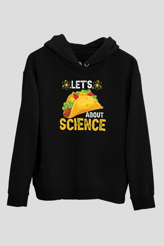 Bilim Sandviç Baskılı Unisex Siyah Hoodie
