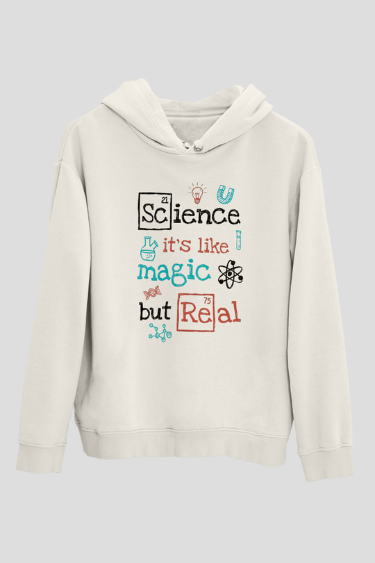 Bilim Sihir Baskılı Unisex Ekru Hoodie