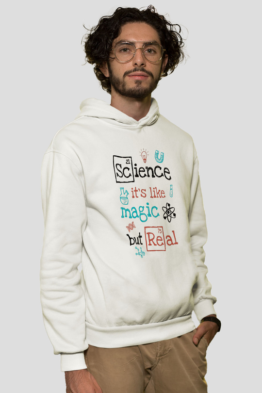 Bilim Sihir Baskılı Unisex Ekru Hoodie