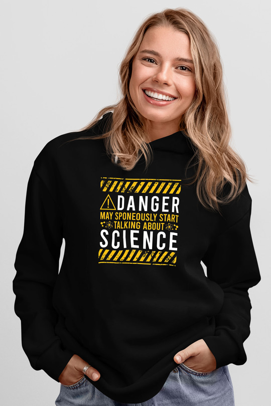 Bilim Tehlikeli Baskılı Unisex Siyah Hoodie