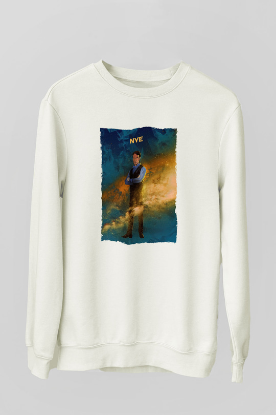 Bill Nye Baskılı Unisex Ekru Sweatshirt