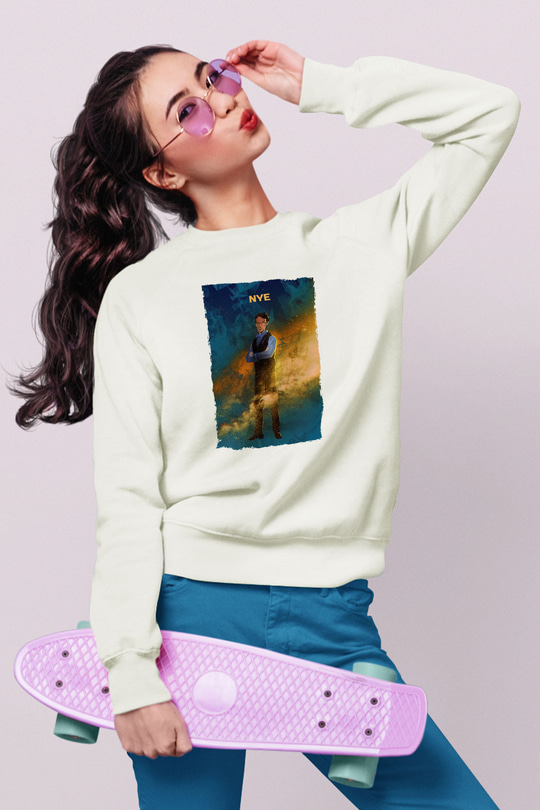 Bill Nye Baskılı Unisex Ekru Sweatshirt