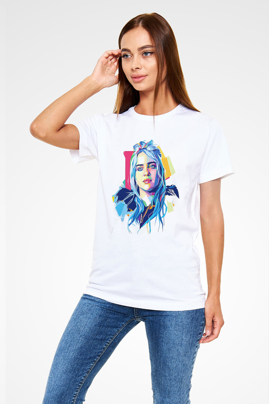 Billie Eilish Baskılı Unisex Beyaz Tişört - Tshirt