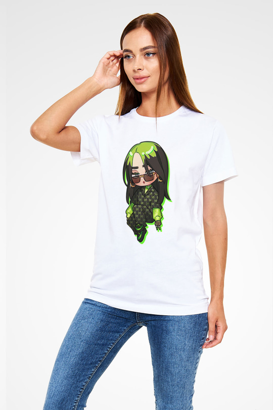 Billie Eilish Baskılı Unisex Beyaz Tişört - Tshirt