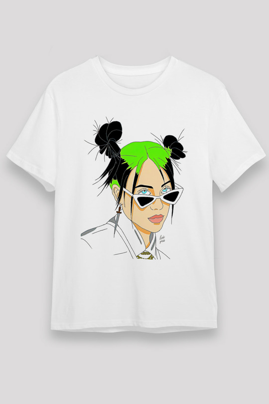 Billie Eilish Baskılı Unisex Beyaz Tişört - Tshirt