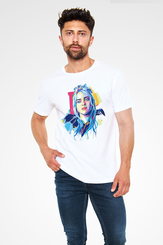 Billie Eilish Baskılı Unisex Beyaz Tişört - Tshirt