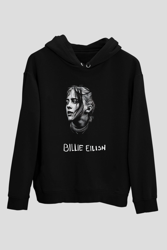 Billie Eilish Baskılı Unisex Siyah Hoodie